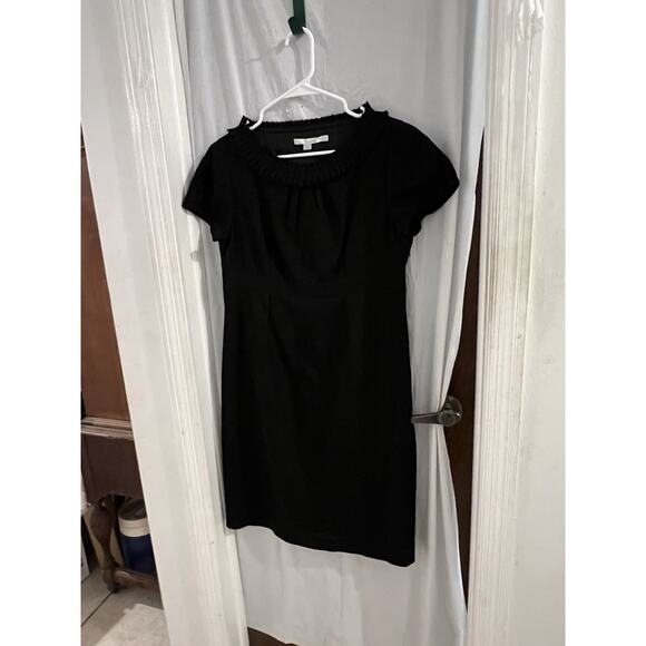 Boden Black Ruffle Neck Wool Midi Sheath Dress Sz 8 - Picture 1 of 8